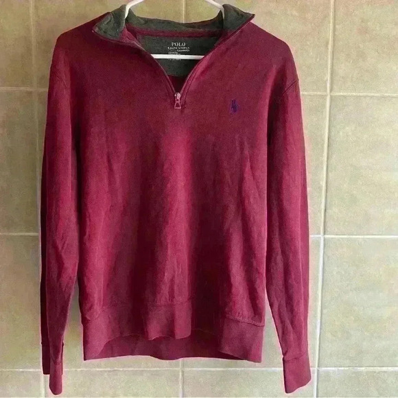 Polo Ralph Lauren Men's Burgundy and Navy Pullover Sweater Small - Picture 1 of 13